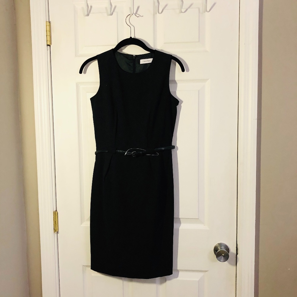Calvin Klein Black Petite Dress With Belt NWT
